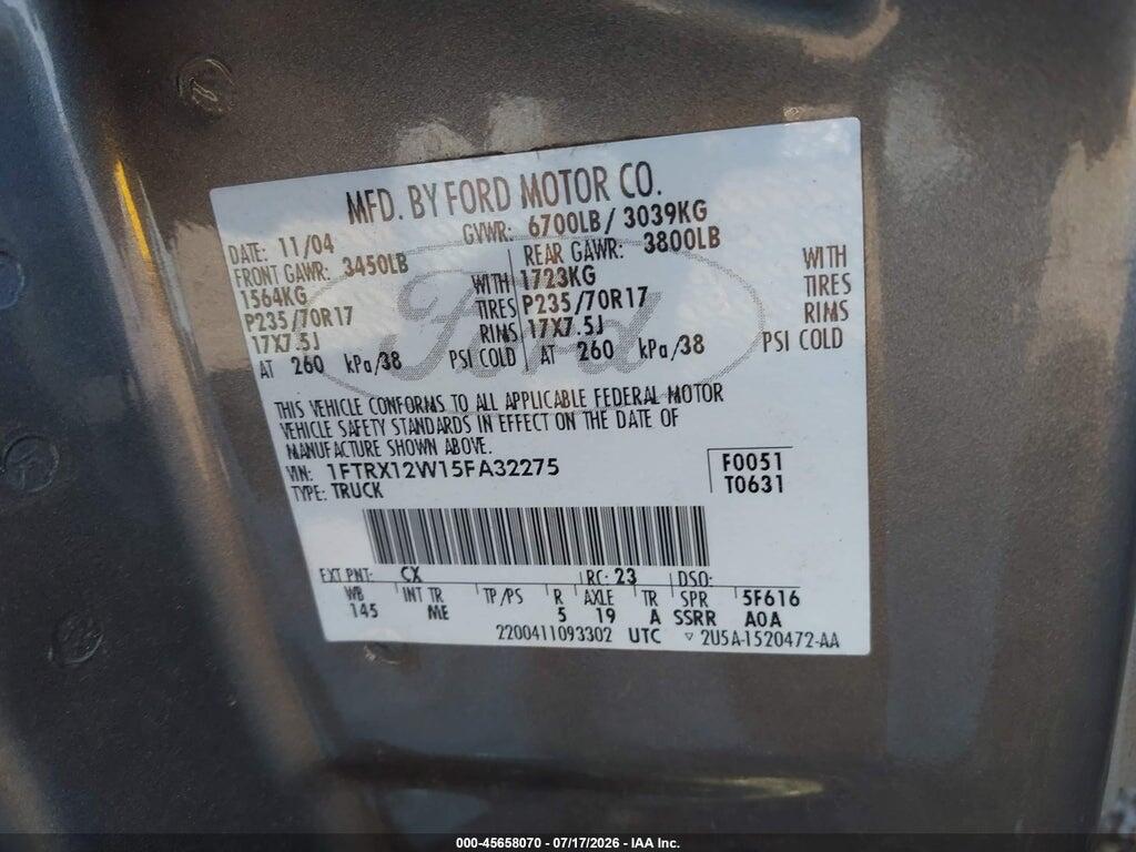 1FTRX12W15FA32275 2005 FORD F-150 photo no. 9