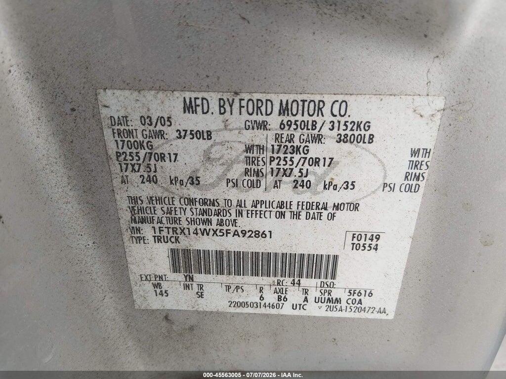 1FTRX14WX5FA92861 2005 FORD F-150 photo no. 9