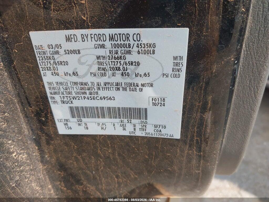 1FTSW21P45EC69563 2005 FORD F-250 photo no. 9