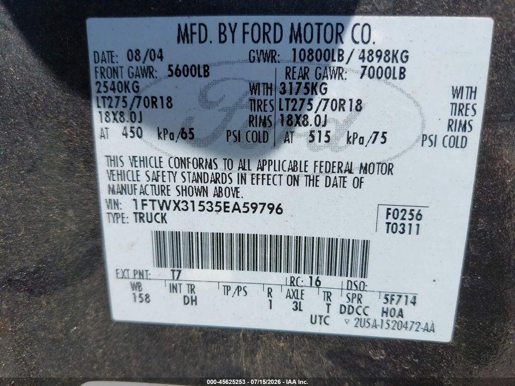 1FTWX31535EA59796 2005 FORD F-350 photo no. 9