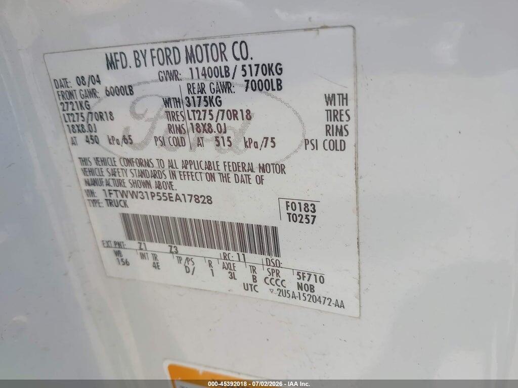 1FTWW31P55EA17828 2005 FORD F-350 photo no. 8