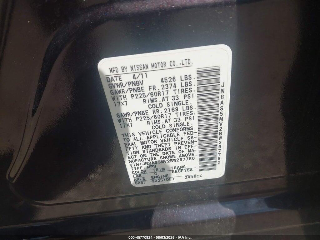 JN8AS5MV2BW297780 2011 NISSAN ROGUE photo no. 9