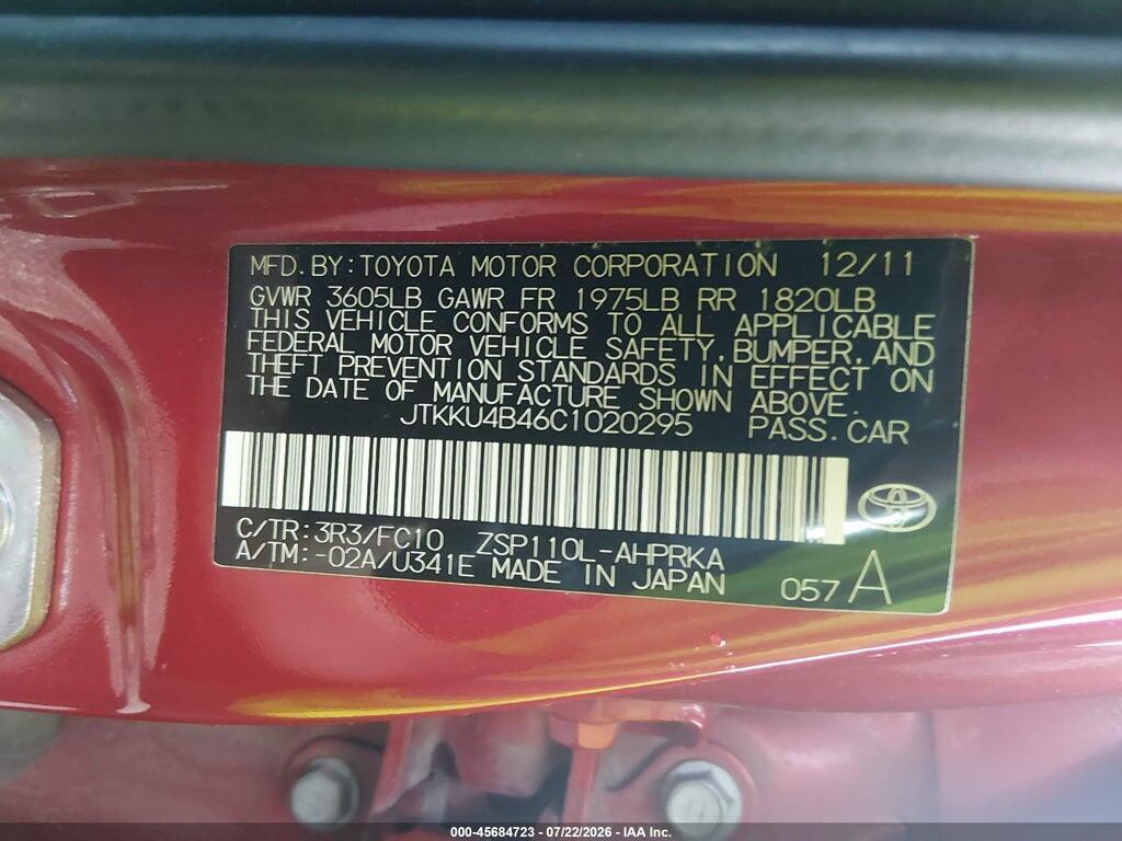 JTKKU4B46C1020295 2012 SCION XD photo no. 9