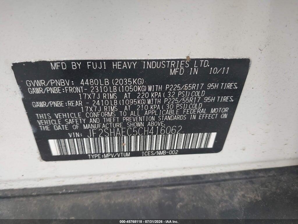 JF2SHAEC5CH416062 2012 SUBARU FORESTER photo no. 9