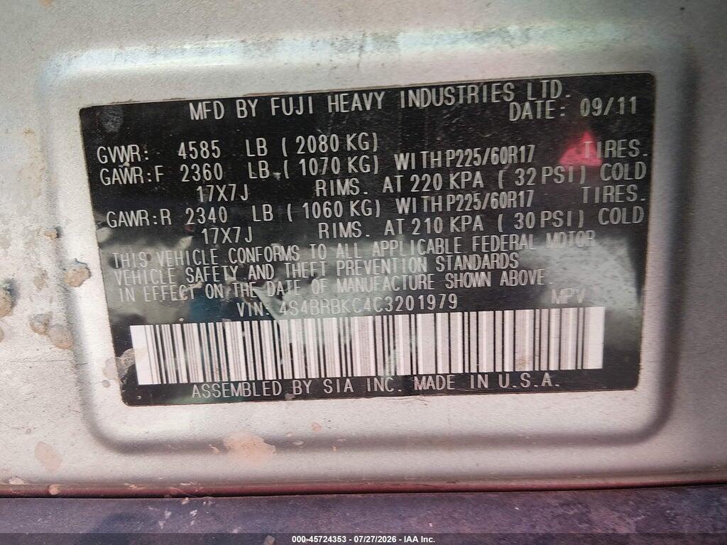 4S4BRBKC4C3201979 2012 SUBARU OUTBACK photo no. 9