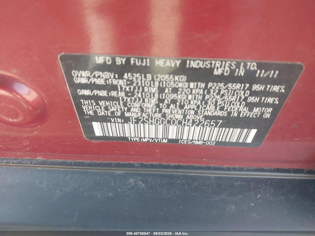 JF2SHGGC0CH422657 2012 SUBARU FORESTER photo no. 9