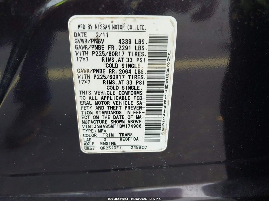 JN8AS5MT1BW174986 2011 NISSAN ROGUE photo no. 9