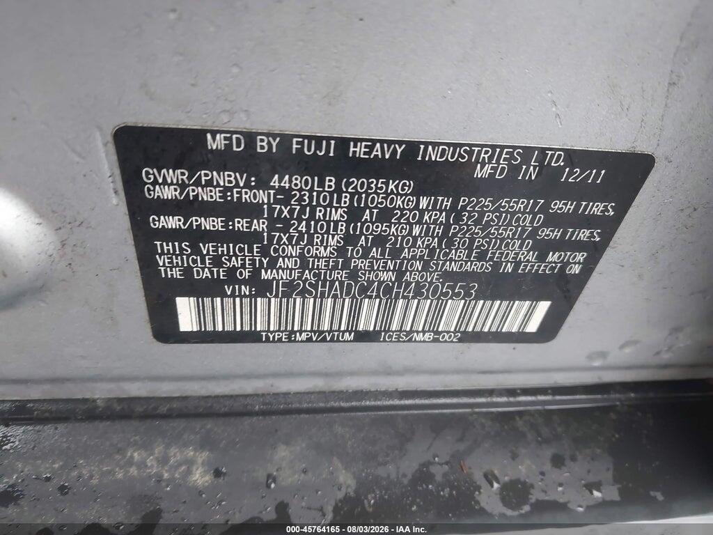 JF2SHADC4CH430553 2012 SUBARU FORESTER photo no. 9