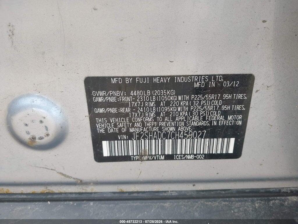 JF2SHADC7CH459027 2012 SUBARU FORESTER photo no. 9