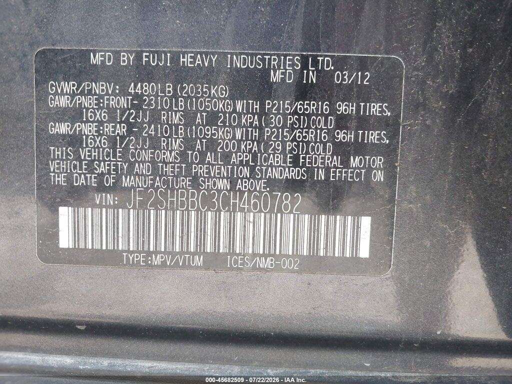 JF2SHBBC3CH460782 2012 SUBARU FORESTER photo no. 9