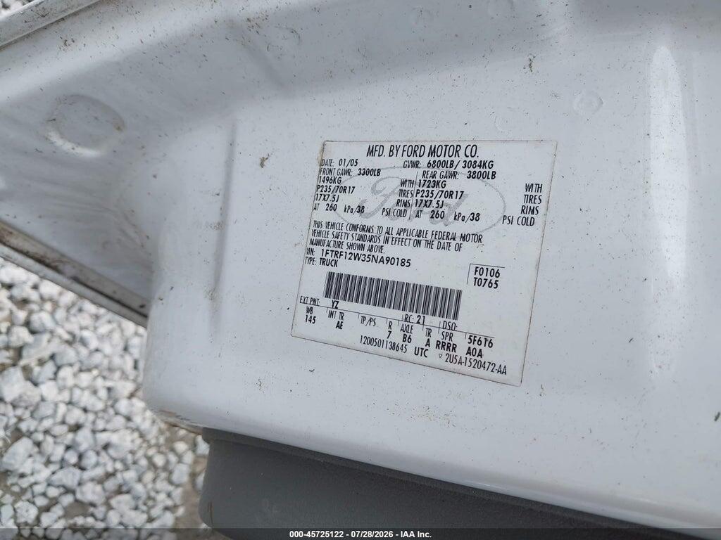 1FTRF12W35NA90185 2005 FORD F150 photo no. 9