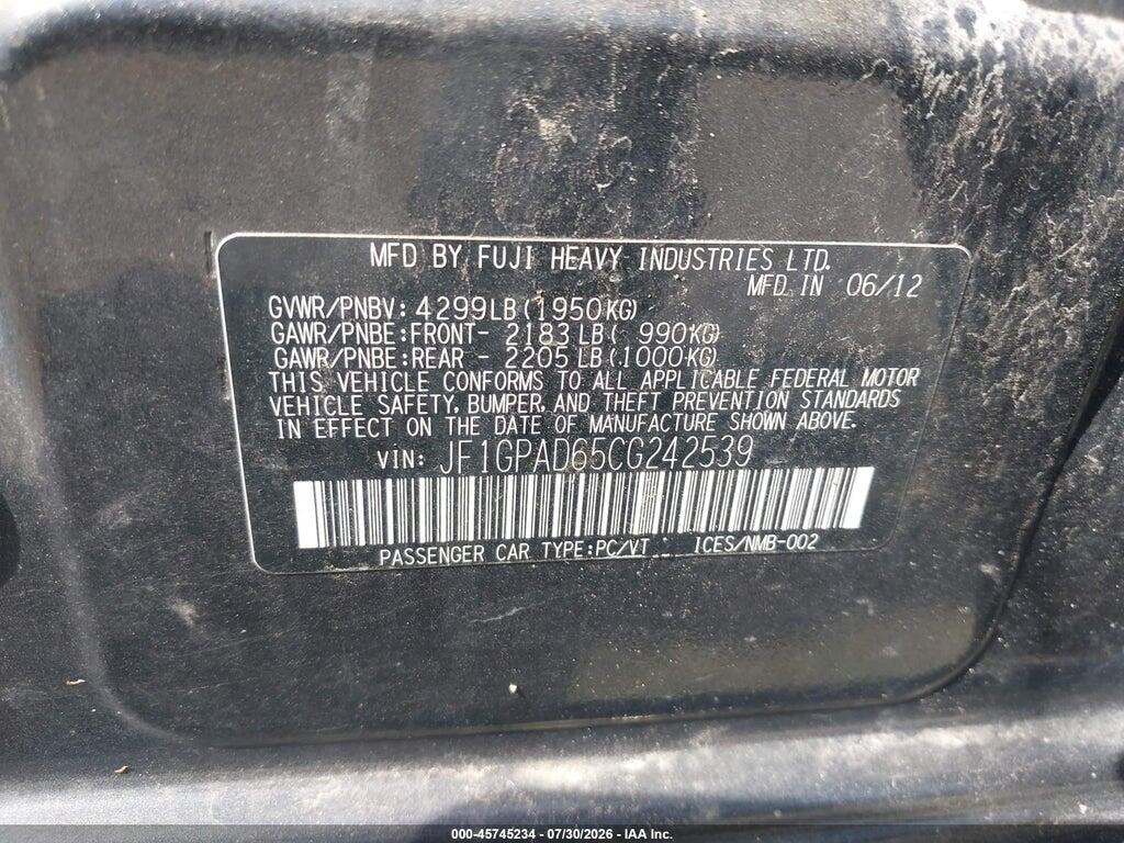 JF1GPAD65CG242539 2012 SUBARU IMPREZA photo no. 9