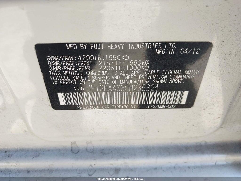 JF1GPAA66CH235324 2012 SUBARU IMPREZA photo no. 9