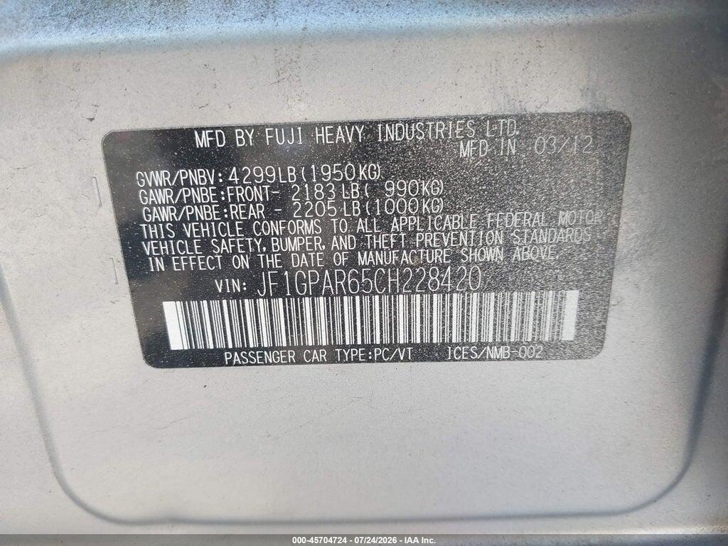 JF1GPAR65CH228420 2012 SUBARU IMPREZA photo no. 9
