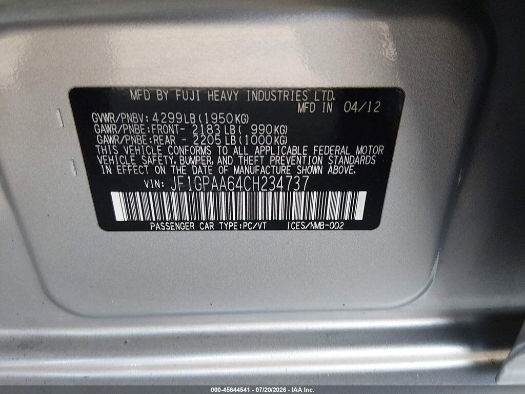 JF1GPAA64CH234737 2012 SUBARU IMPREZA photo no. 9