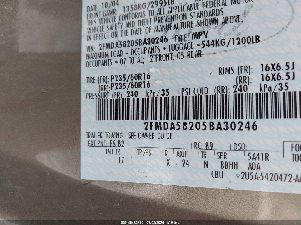 2FMDA58205BA30246 2005 FORD FREESTAR photo no. 9
