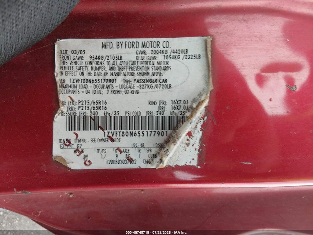 1ZVFT80N655177901 2005 FORD MUSTANG photo no. 9