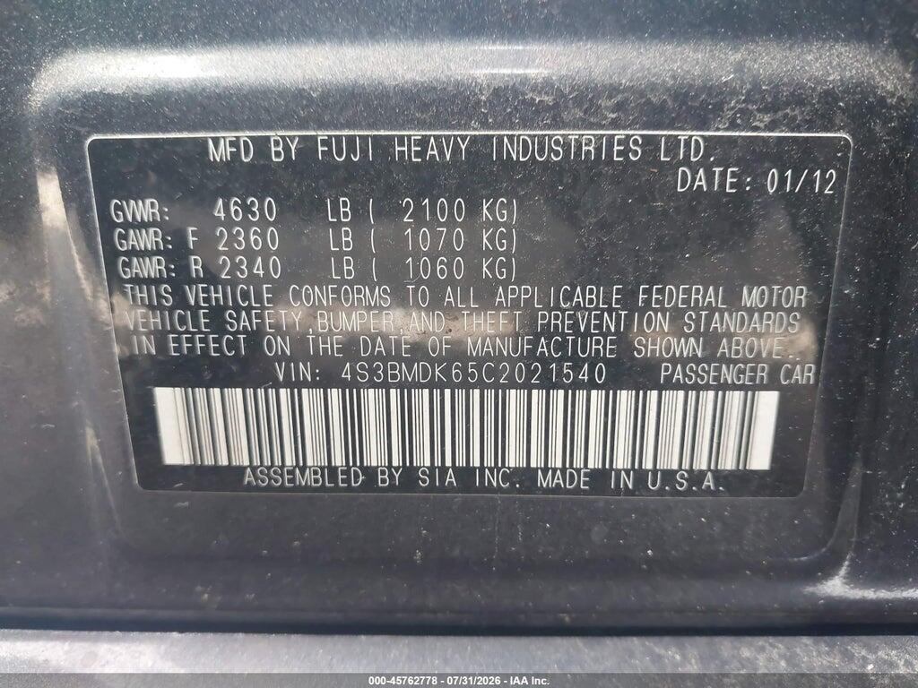 4S3BMDK65C2021540 2012 SUBARU LEGACY photo no. 8
