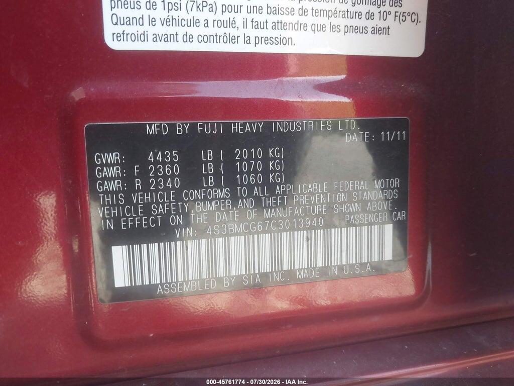 4S3BMCG67C3013940 2012 SUBARU LEGACY photo no. 9