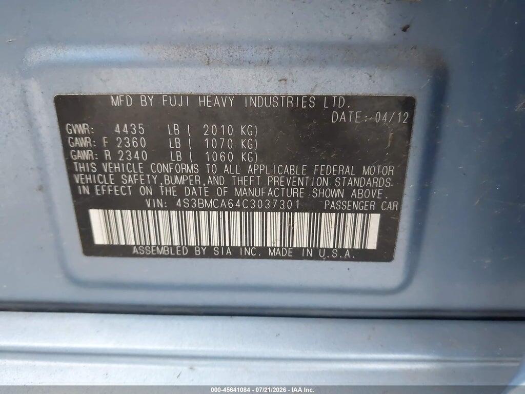 4S3BMCA64C3037301 2012 SUBARU LEGACY photo no. 9