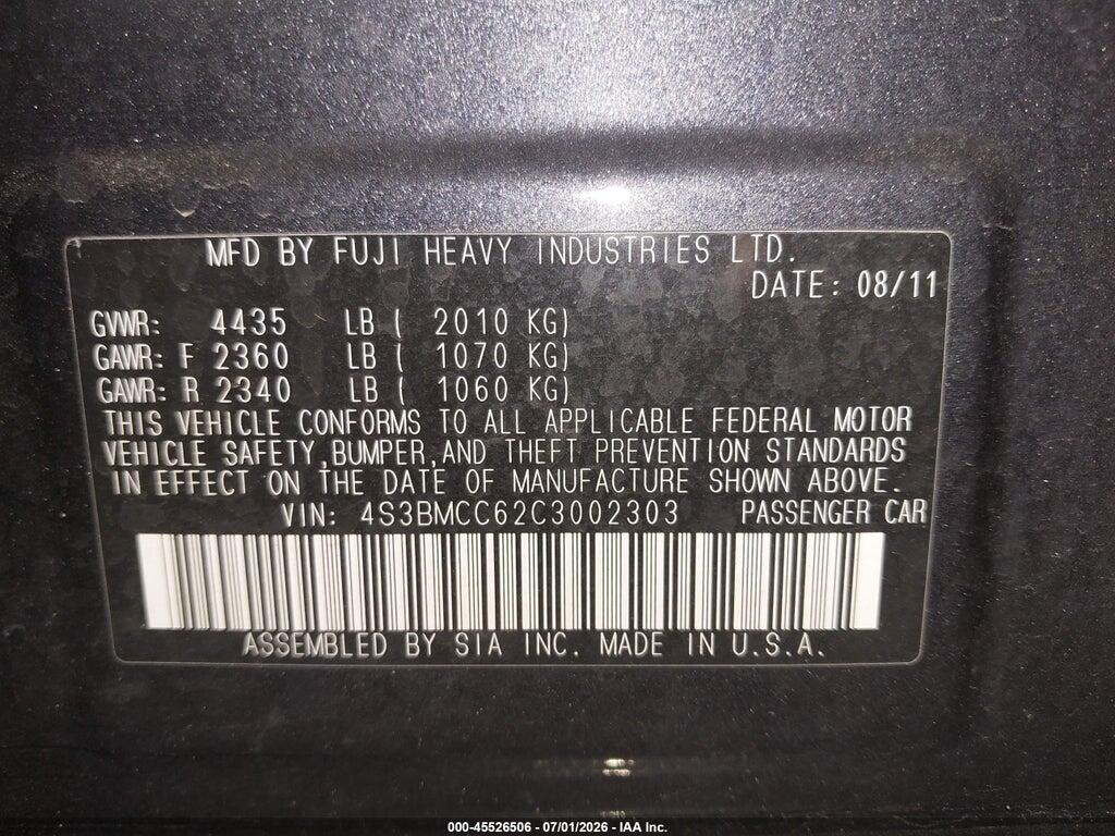 4S3BMCC62C3002303 2012 SUBARU LEGACY photo no. 9