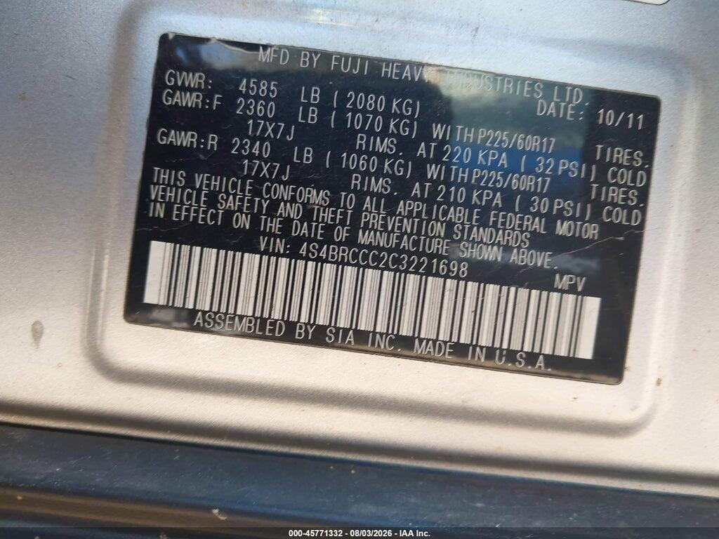 4S4BRCCC2C3221698 2012 SUBARU OUTBACK photo no. 9