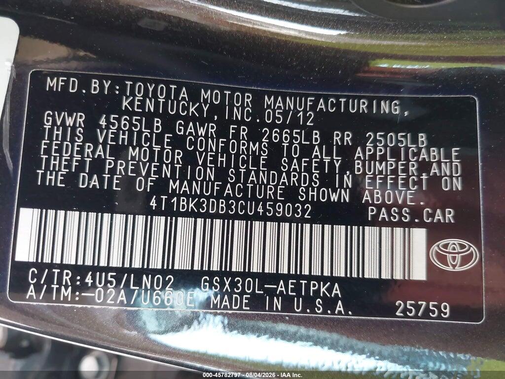 4T1BK3DB3CU459032 2012 TOYOTA AVALON photo no. 9