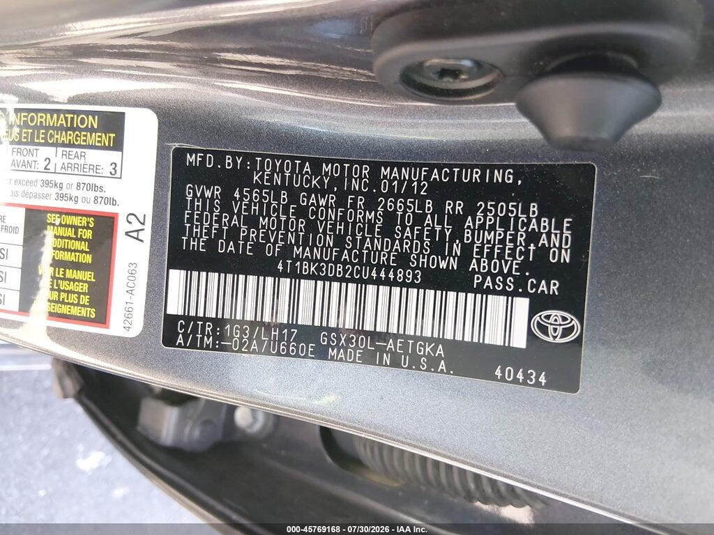 4T1BK3DB2CU444893 2012 TOYOTA AVALON photo no. 9