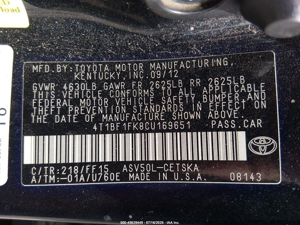 4T1BF1FK8CU169651 2012 TOYOTA CAMRY photo no. 9