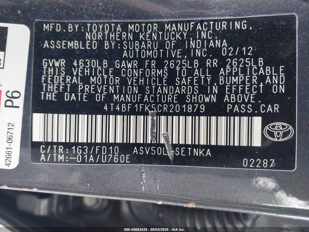 4T4BF1FK5CR201879 2012 TOYOTA CAMRY photo no. 9