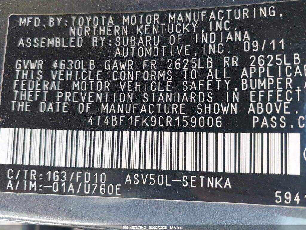 4T4BF1FK9CR159006 2012 TOYOTA CAMRY photo no. 9
