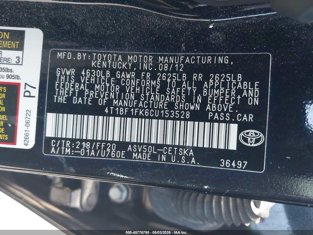 4T1BF1FK6CU153528 2012 TOYOTA CAMRY photo no. 9