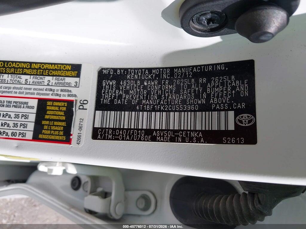 4T1BF1FK2CU553960 2012 TOYOTA CAMRY photo no. 9
