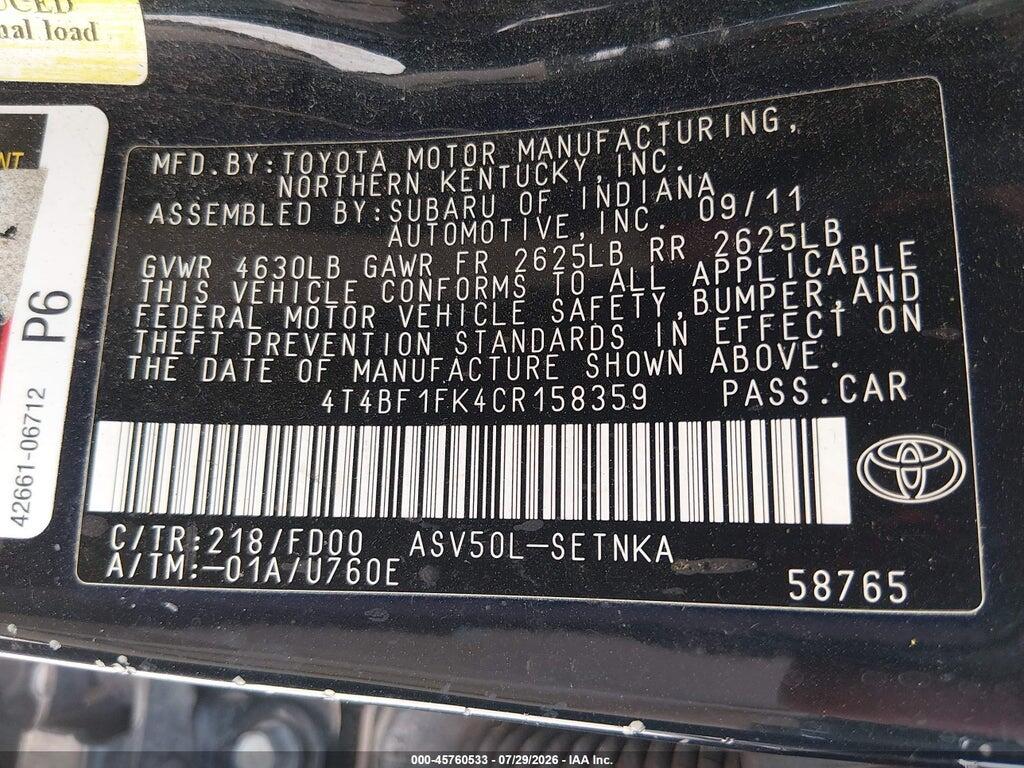 4T4BF1FK4CR158359 2012 TOYOTA CAMRY photo no. 9