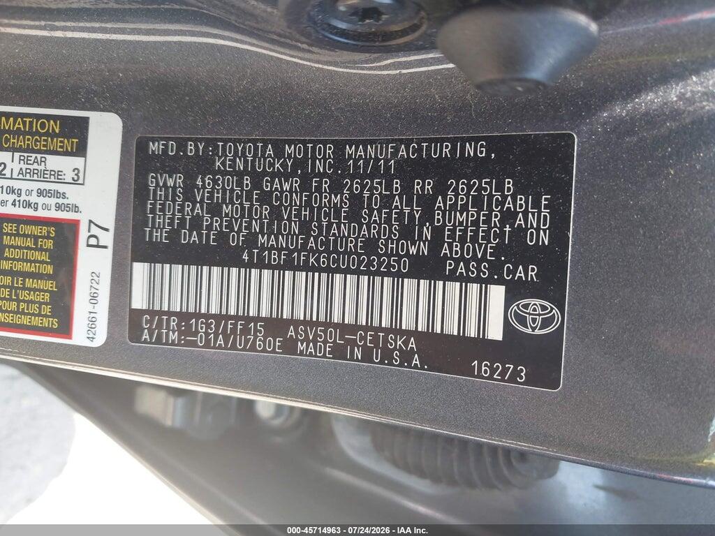 4T1BF1FK6CU023250 2012 TOYOTA CAMRY photo no. 9