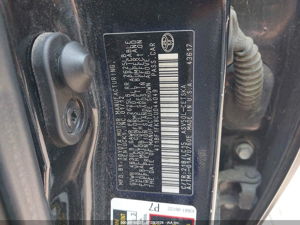 4T1BF1FK8CU044049 2012 TOYOTA CAMRY photo no. 9