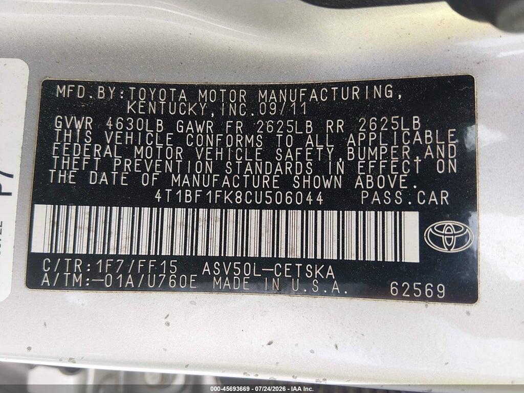 4T1BF1FK8CU506044 2012 TOYOTA CAMRY photo no. 9