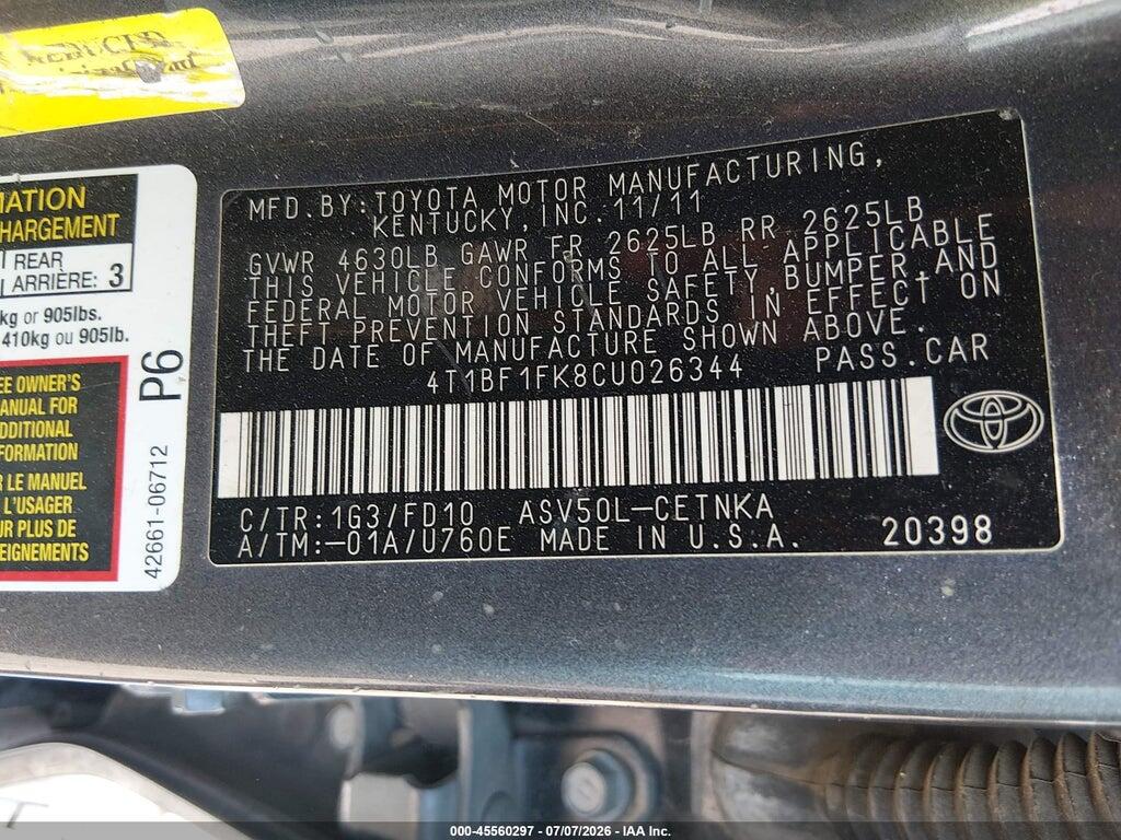 4T1BF1FK8CU026344 2012 TOYOTA CAMRY photo no. 9