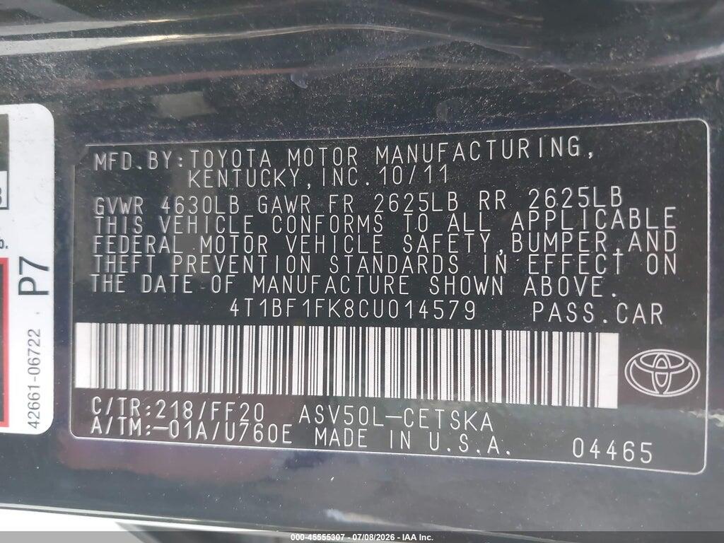 4T1BF1FK8CU014579 2012 TOYOTA CAMRY photo no. 9