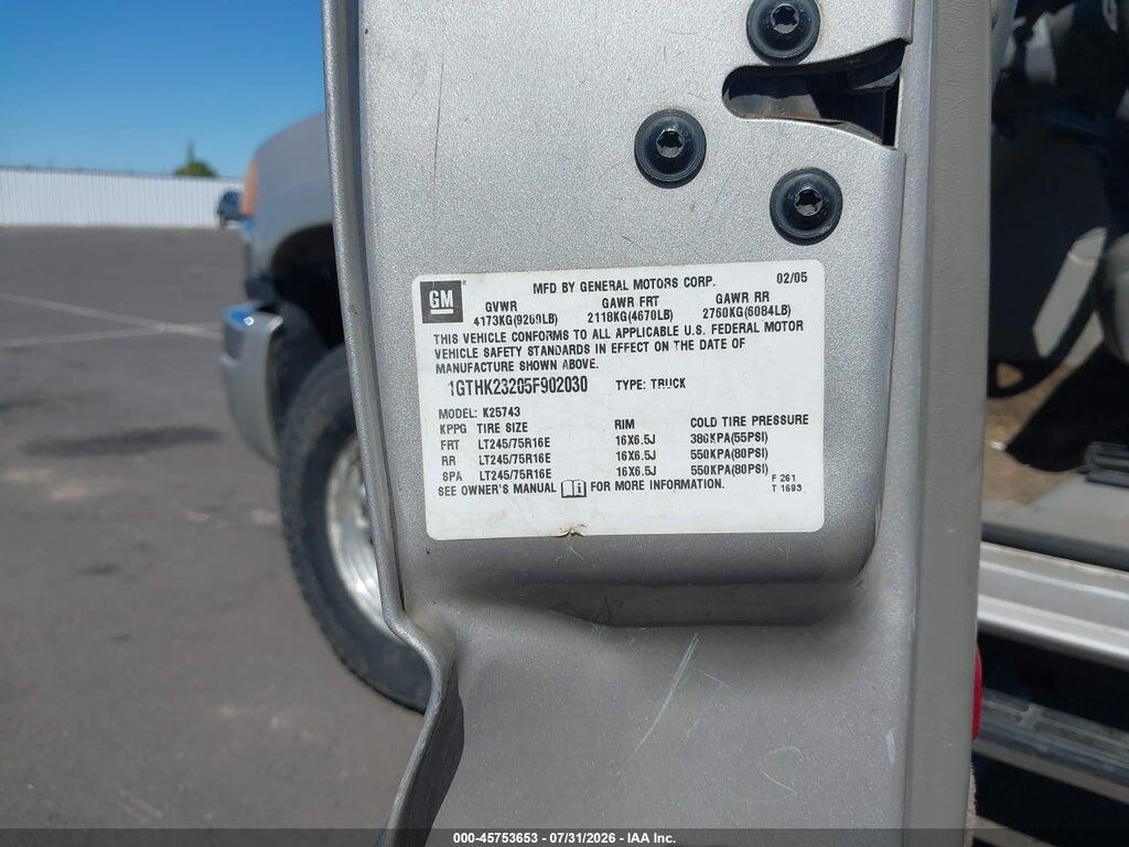 1GTHK23205F902030 2005 GMC SIERRA 2500HD photo no. 9