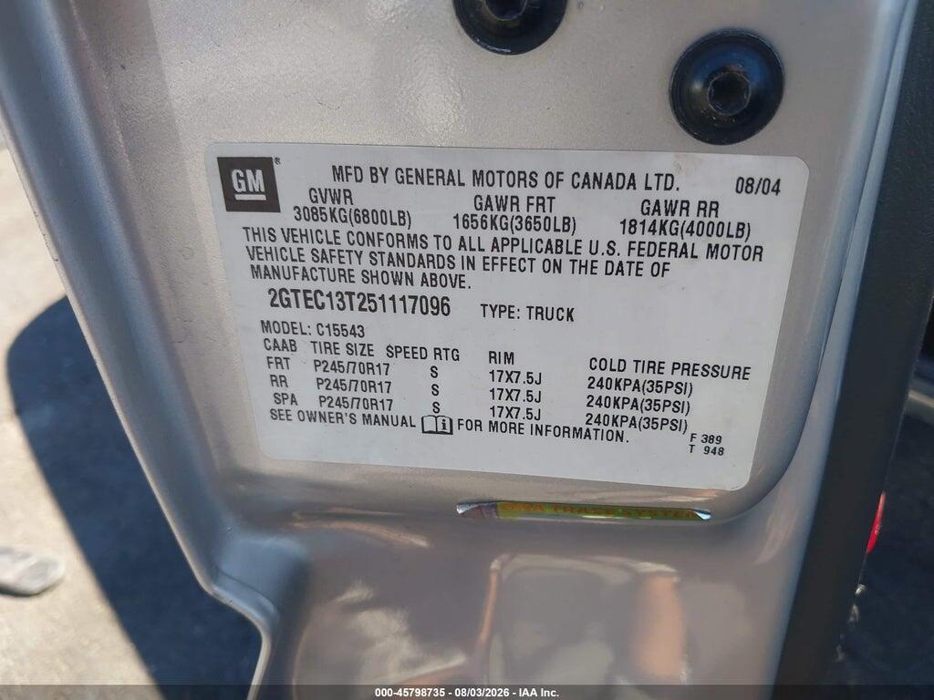 2GTEC13T251117096 2005 GMC SIERRA 1500 photo no. 9