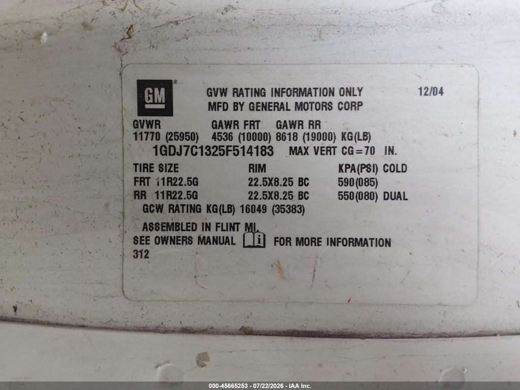 1GDJ7C1325F514183 2005 GMC C7500 photo no. 8