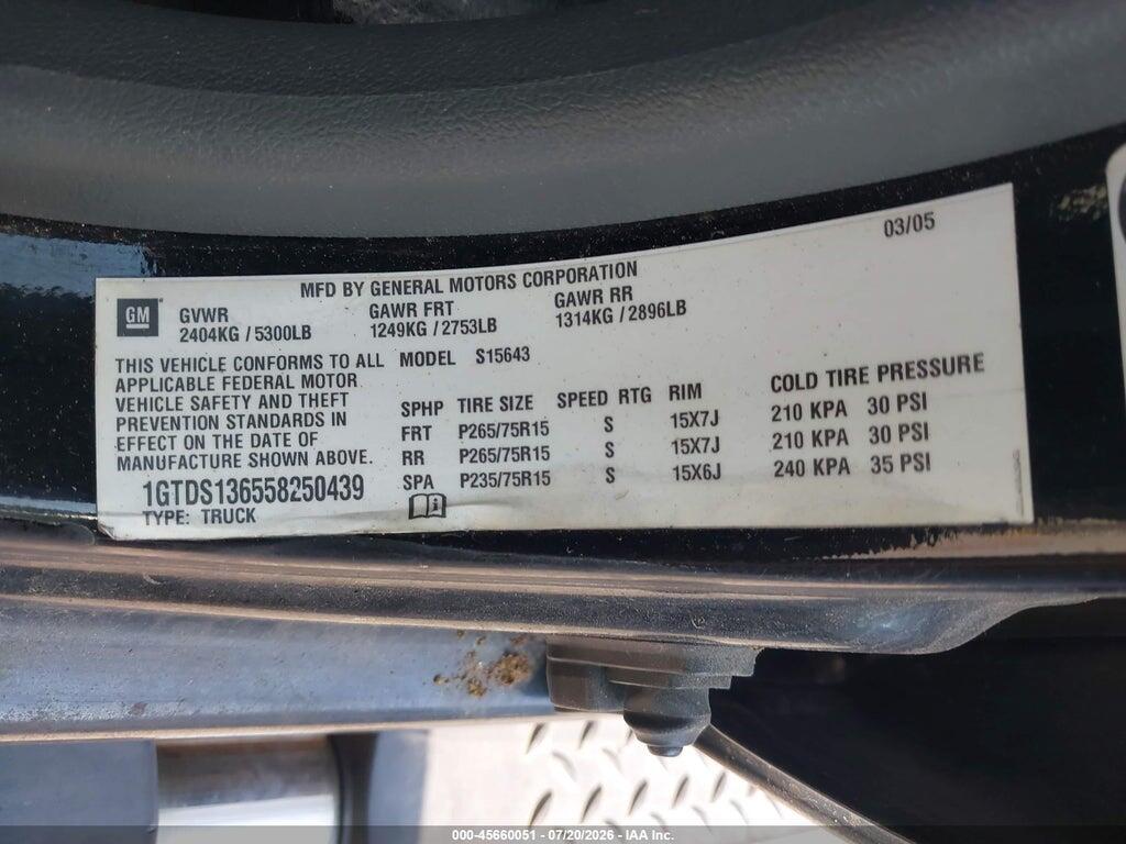 1GTDS136558250439 2005 GMC CANYON photo no. 9