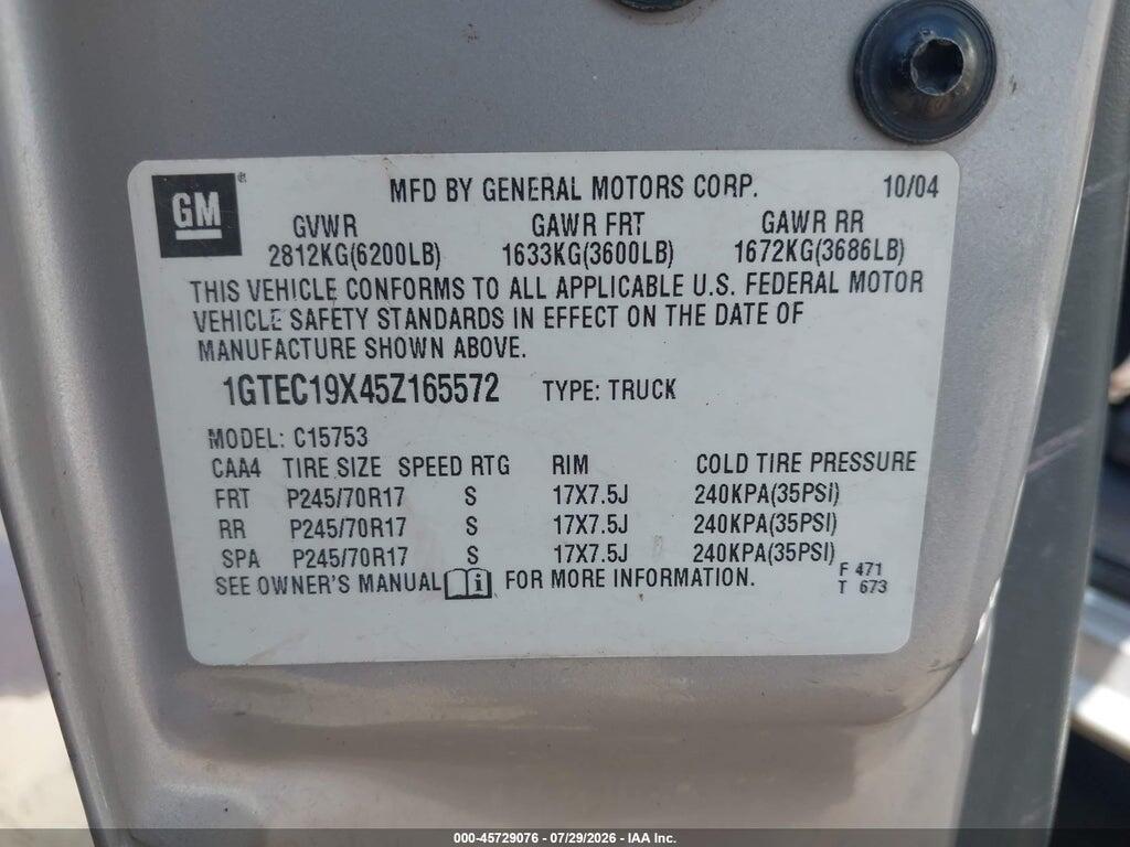 1GTEC19X45Z165572 2005 GMC SIERRA 1500 photo no. 9
