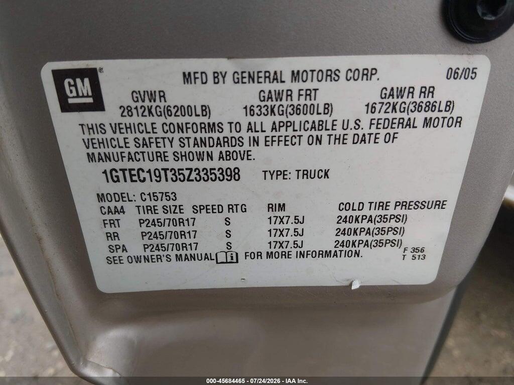 1GTEC19T35Z335398 2005 GMC SIERRA 1500 photo no. 9