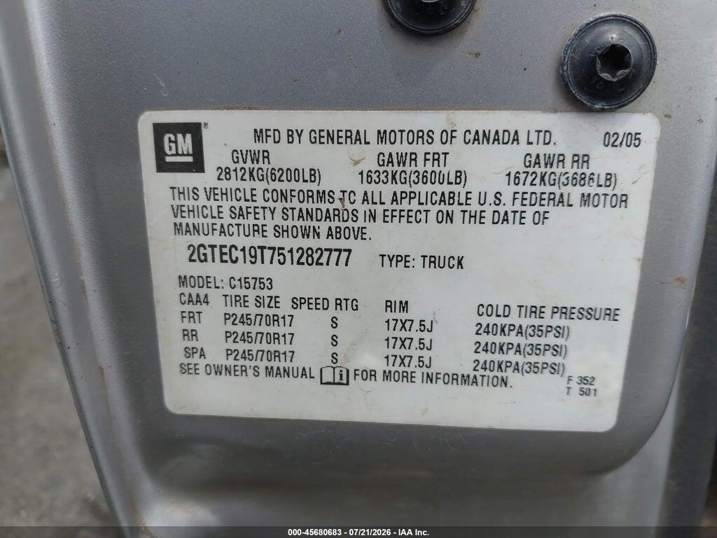 2GTEC19T751282777 2005 GMC SIERRA 1500 photo no. 9