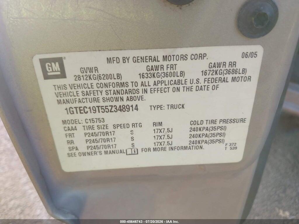 1GTEC19T55Z348914 2005 GMC SIERRA 1500 photo no. 9