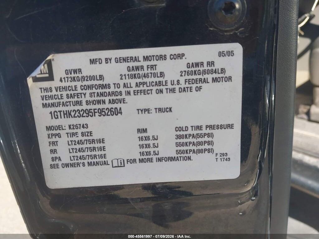 1GTHK23295F952604 2005 GMC SIERRA 2500HD photo no. 9