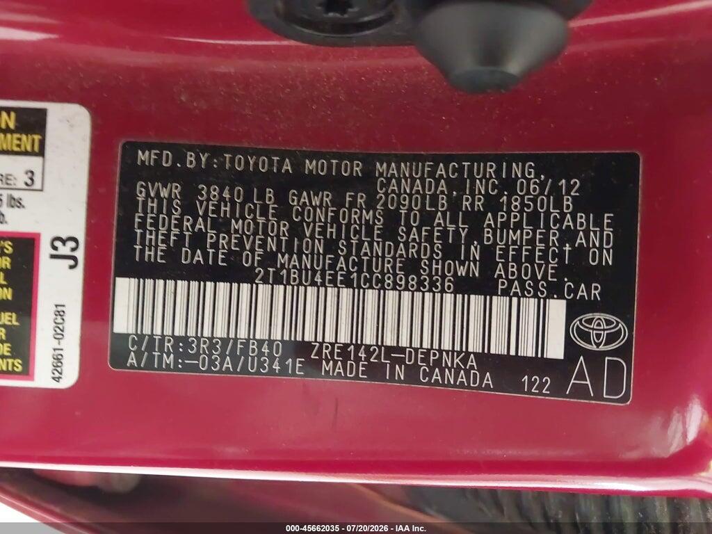 2T1BU4EE1CC898336 2012 TOYOTA COROLLA photo no. 9