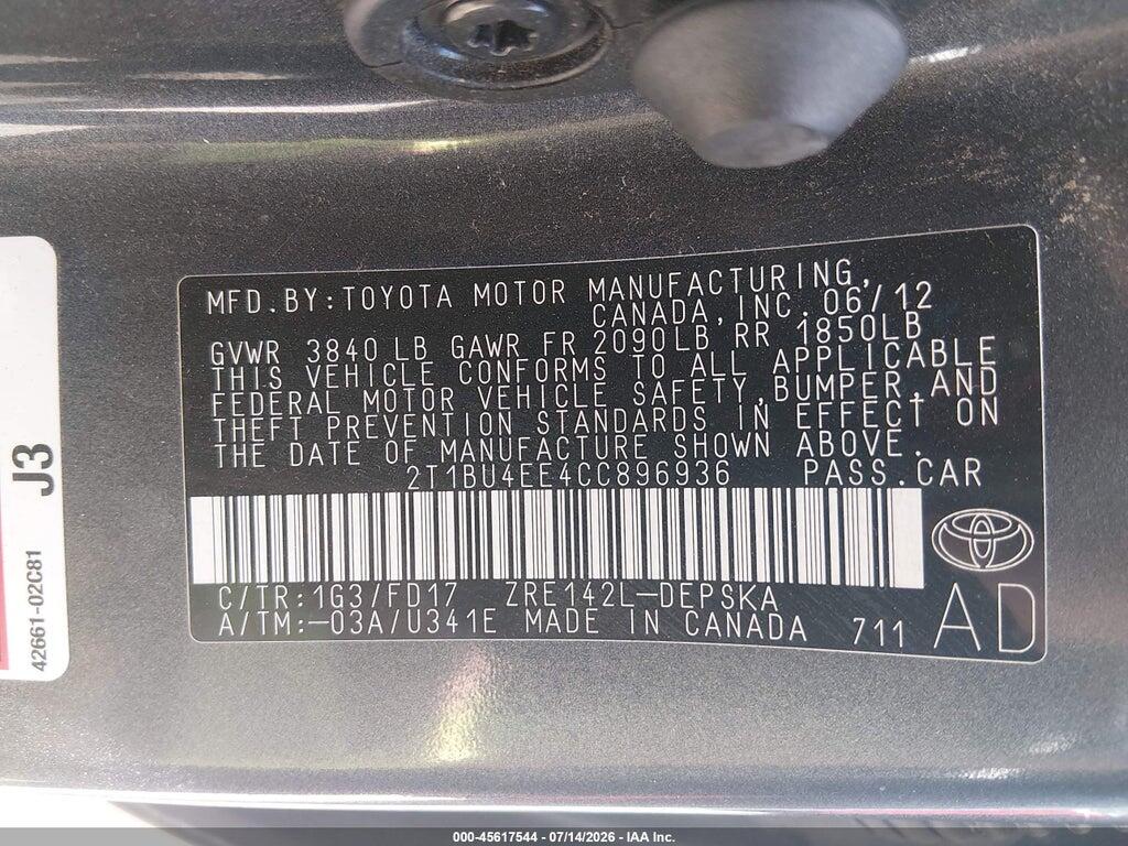 2T1BU4EE4CC896936 2012 TOYOTA COROLLA photo no. 9